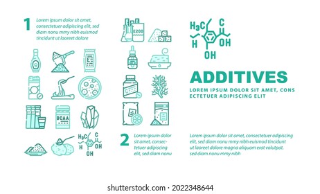 Food Additives Formula Landing Web Page Header Banner Template Vector. Corn Syrup And Sugar Substitute, Chemical Inventory And Amino Acids Food Additives Illustration