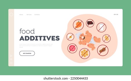 Food Additives Landing Page Template. Newborn Child with Food Allergy. Unhappy Crying Baby Character with Allergic Symptoms Red Itchy Eczema Spots. Cartoon People Vector Illustration