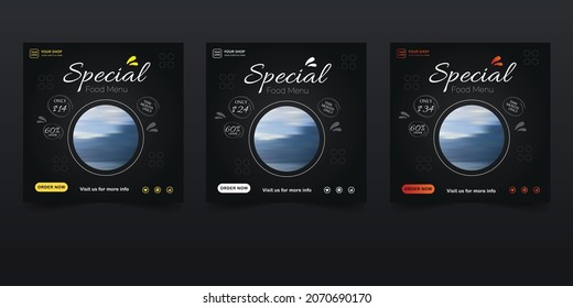 Food advertisement square banner template for social media posts and web ads.