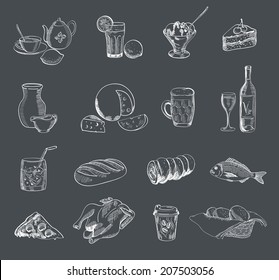 food alcohol drinks fast food vector sketch