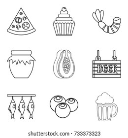 Food for alcohol icons set. Outline set of 9 food for alcohol vector icons for web isolated on white background