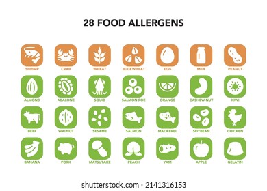 Food allergen icon set on white background