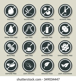 Food allergen icons set. Vector EPS10 illustration.