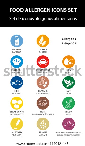 Food Allergen Icons Set Vector Stock Vector (Royalty Free) 1190421145