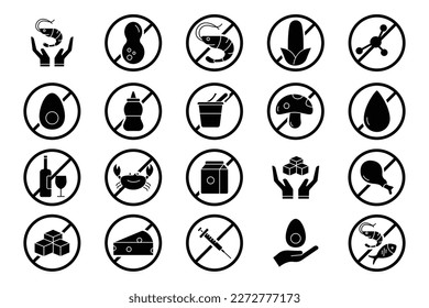 Lebensmittelallergien setzen Symbol. Solid-Icon-Stil. Einfaches Vektordesign bearbeitet