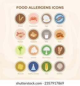 Food allergens icons | illustration of food allergen 