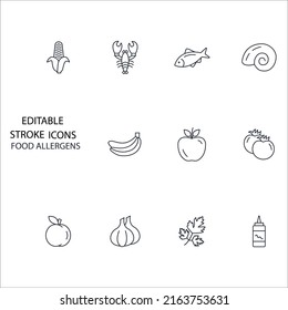 Food allergens icons set . Food allergens pack symbol vector elements for infographic web