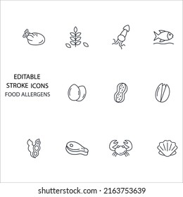Food allergens icons set . Food allergens pack symbol vector elements for infographic web