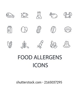 Food allergens icons set . Food allergens pack symbol vector elements for infographic web