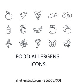 Food allergens icons set . Food allergens pack symbol vector elements for infographic web