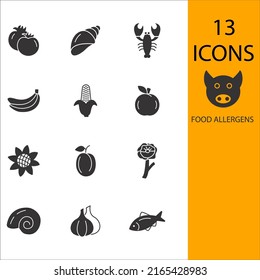 Food allergens icons set . Food allergens pack symbol vector elements for infographic web