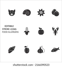Food allergens icons set . Food allergens pack symbol vector elements for infographic web