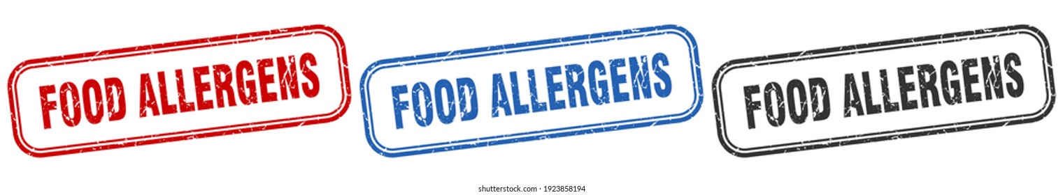 Food Allergens Square Isolated Sign Set. Food Allergens Stamp