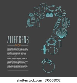 Food Allergens Vector Design Element For Article, Banner, Poster. Food Allergy And Intolerance Icons