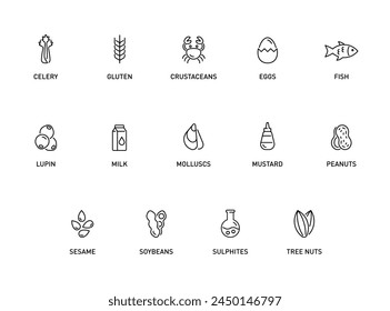 Food allergens vector icons set