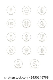 Food allergens vector icons set