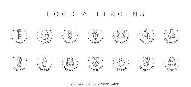 Food allergens vector icons set