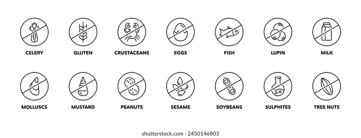 Food allergens vector icons set