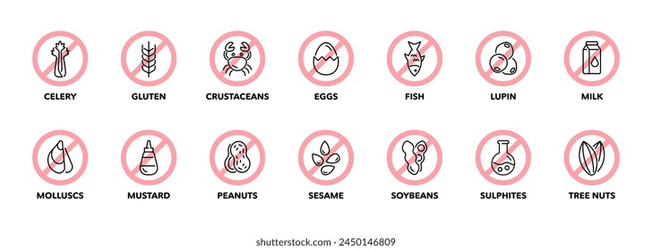 Food allergens vector icons set