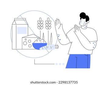 Food allergy abstract concept vector illustration. Food ingredient intolerance, allergy treatment, allergen identification, risk factor, skin rash problem, gluten free diet abstract metaphor.