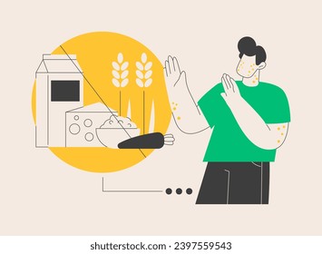 Food allergy abstract concept vector illustration. Food ingredient intolerance, allergy treatment, allergen identification, risk factor, skin rash problem, gluten free diet abstract metaphor.
