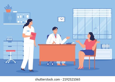 Food allergy allergist composition woman sitting in chair at an allergists appointment vector illustration