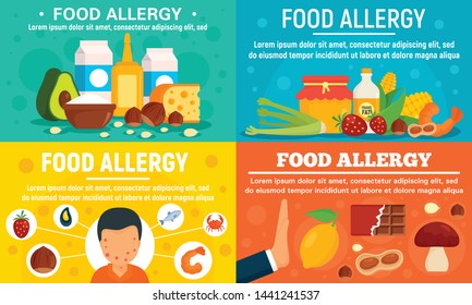 Food allergy banner set. Flat illustration of food allergy vector banner set for web design