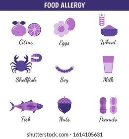 Food allergy icons. Basic allergens. Vector illustration.