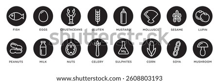 Food allergy icons. Basic allergens and diet line icons vector set. Isolated on white background 