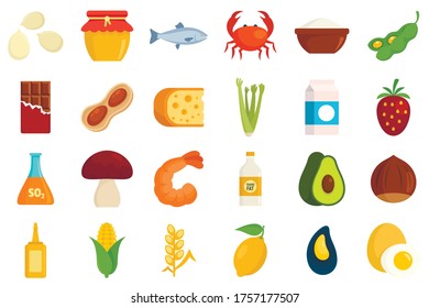 Food Allergy Icons Set. Flat Set Of Food Allergy Vector Icons For Web Design