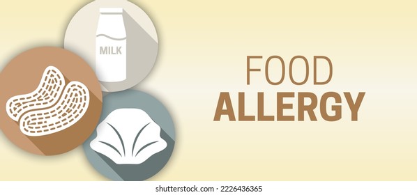 Food Allergy Illustration Background With Milk, Peanuts And Shellfish Icons
