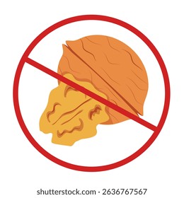 Food allergy sign vector illustration. No walnut symbol