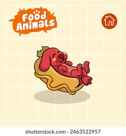 food animal combines 2 materials, namely animals and food, cute cartoon mascot logo characters in the form of hotdog and anjing, for business, collections, stickers, cool, cheerful, sophisticated, mod