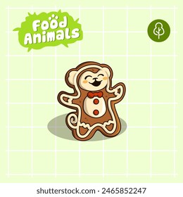 food animal combines 2 materials, cute cartoon mascot logo characters in the form of monkey and gingerbread for business, collections, stickers, cool, cheerful, sophisticated, modern