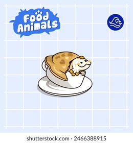 food animal combines 2 materials, cute cartoon mascot logo characters in the form of salamander and zuppa soup, for business, collections, stickers, cool, cheerful, sophisticated, modern