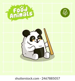 food animal combines 2 materials, cute cartoon mascot logo characters in the form of Panda and rice balls or onigiri for business, collections, stickers, cool, cheerful, sophisticated, modern