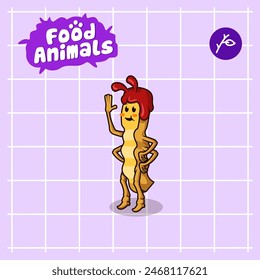 food animal combines 2 materials, cute cartoon mascot logo characters in the form of stick grasshopper and French fries, for business, collections, stickers, cool, cheerful, sophisticated, modern