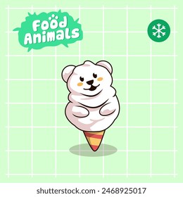 food animal combines 2 materials, cute cartoon mascot logo characters in the form of polar bear and cotton candy, for business, collections, stickers, cool, cheerful, sophisticated, modern