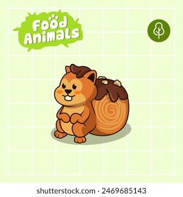 food animal combines 2 materials, cute cartoon mascot logo characters in the form of squirrel and cromboloni, for business, collections, stickers, cool, cheerful, sophisticated, modern