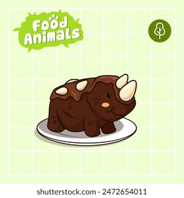 food animal combines 2 materials, cute cartoon mascot logo characters in the form of Rhino and Brownies, for business, collections, stickers, cool, cheerful, sophisticated, modern