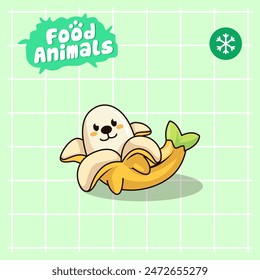 food animal combines 2 materials, cute cartoon mascot logo characters in the form of seal and banana, for business, collections, stickers, cool, cheerful, sophisticated, modern