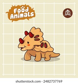 food animal combines 2 materials, cute cartoon mascot logo characters in the form of triceratops and pie, for business, collections, stickers, cool, cheerful, sophisticated, modern