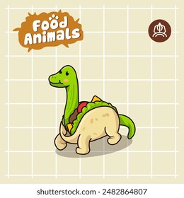 food animal combines 2 materials, cute cartoon mascot logo characters in the form of brontosaurus and taco, for business, collections, stickers, cool, cheerful, sophisticated, modern