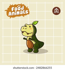 food animal combines 2 materials, cute cartoon mascot logo characters in the form of trex and avocado, for business, collections, stickers, cool, cheerful, sophisticated, modern