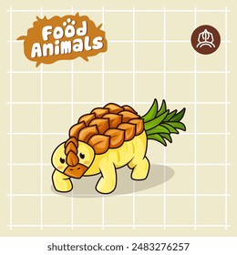 food animal combines 2 materials, cute cartoon mascot logo characters in the form of ankylosaurus and pineapple, for business, collections, stickers, cool, cheerful, sophisticated, modern