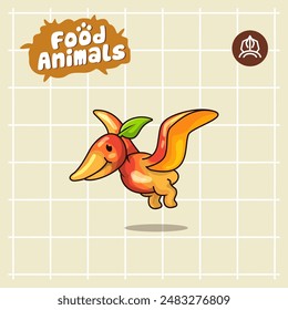 food animal combines 2 materials, cute cartoon mascot logo characters in the form of pterodactyl and mango, for business, collections, stickers, cool, cheerful, sophisticated, modern