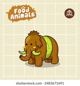 food animal combines 2 materials, cute cartoon mascot logo characters in the form of mammoth and kiwi, for business, collections, stickers, cool, cheerful, sophisticated, modern