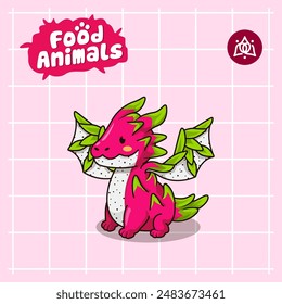 food animal combines 2 materials, cute cartoon mascot logo characters in the form of dragon and Dragon fruit, for business, collections, stickers, cool, cheerful, sophisticated, modern