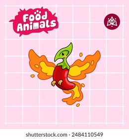 food animal combines 2 materials, cute cartoon mascot logo characters in the form of phoenix and chilli, for business, collections, stickers, cool, cheerful, sophisticated, modern