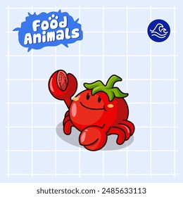 food animal combines 2 materials, cute cartoon mascot logo characters in the form of crab and tomatoes, for business, collections, stickers, cool, cheerful, sophisticated, modern